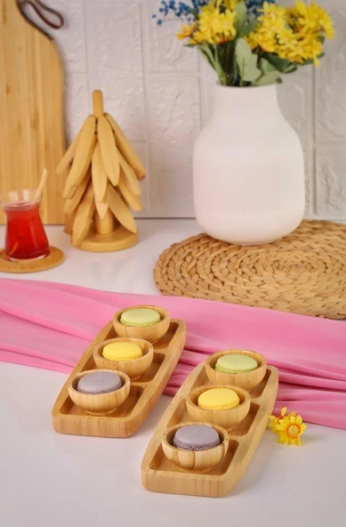 Bambum 8 Parça Bambu Ahşap Sosluk Çerezlik – Sunum ve Kahvaltı Seti ürün görseli 1
