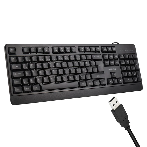 Philips SPK6247B USB 1.2 Metre Kablolu Klasik Siyah Numpadli Türkçe Q Klavye ürün görseli 1