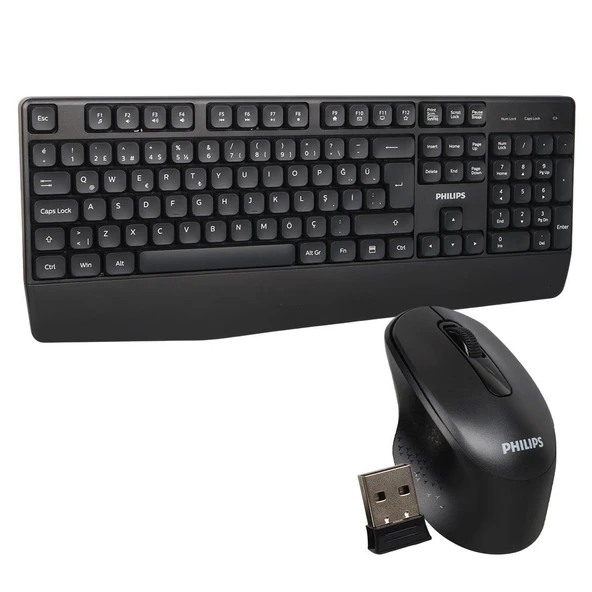 Philips SPK6348 USB Kablosuz Ofis Tipi Siyah Numpadli Türkçe Q Klavye Mouse Seti ürün görseli 1