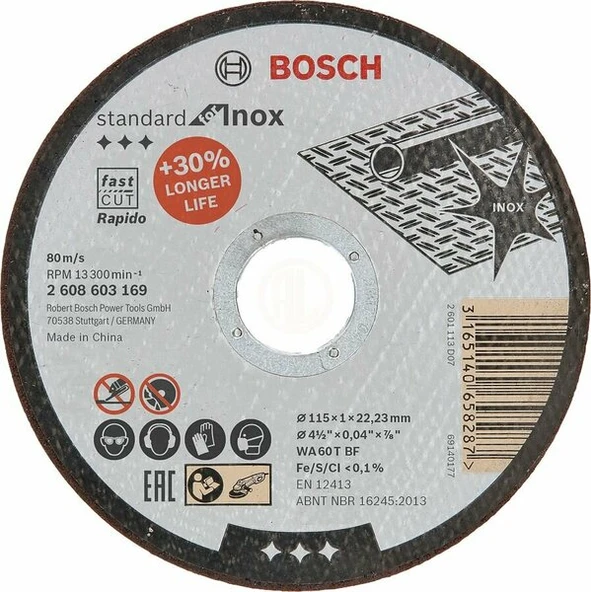 BOSCH 2608603169 Standart For 115*1,0 mm İnox Metal Kesici ürün görseli 1