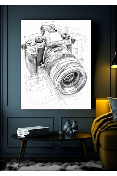 KARA KALEM ÇİZİM FOTOGRAF MAK. KANVAS TABLO EV DUVAR SALON OFİS HEDİYELİK DEKARASYON ürün görseli 1