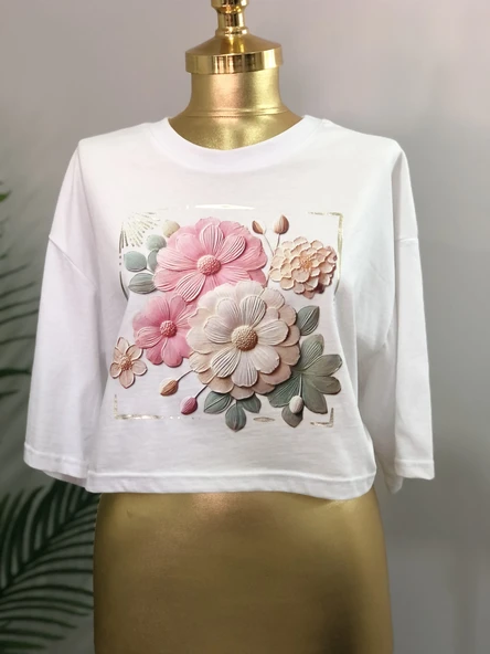 BLOSSOM BLOOM TOP-KADIN GİYİM-CROP OVERSIZE MODEL-DİJİTAL TEKNOLOJİ BASKI ürün görseli 1