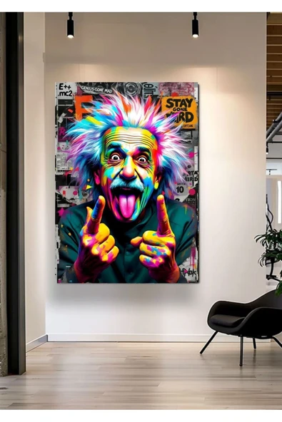 ALBERT EİNSTEİN KANVAS EV DUVAR SALON OFİS DÜKKAN HEDİYELİK DEKARASYON ÖLÇÜ SEÇMEYİ UNUTMAYINIZ ürün görseli 1