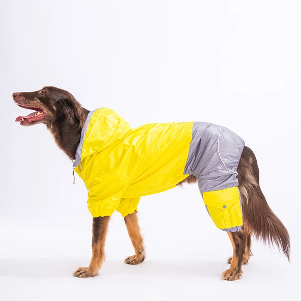 Pawstar BiColor Sarı-Gri Polarlı Su Geçirmez Orta-Büyük Irk Köpek Yağmurluk Tulum ürün görseli 1