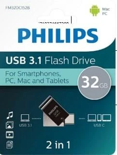 Philips FM32DC152B/00 32Gb 2 IN 1 TYPE-C/USB 3.1 Siyah Gri USB Bellek ürün görseli 1