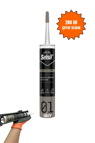 Selsil Genel Amaçlı Şeffaf Silikon 280gr, Suya Dayanıklı ürün görseli 1