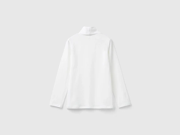 Kız Çocuk Ekru Balıkçı Yaka Basic T-Shirt - Resim 2