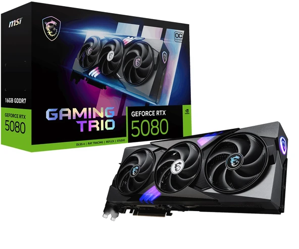 MSI VGA GEFORCE RTX 5080 16G GAMING TRIO OC RTX5080 16GB GDRR7 256 B DX12 PCIE 5.0 X16 3XDP 1XHDMI ürün görseli 1