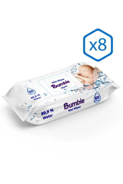 BUMBLE WATER ISLAK MENDİL 60 YAPRAK 8'Lİ PAKET ürün görseli 1