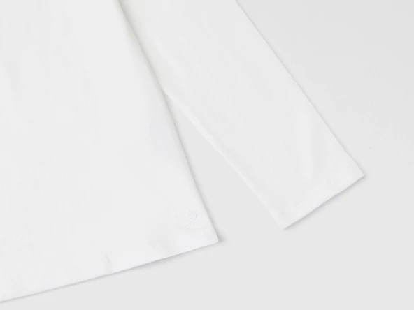 Kız Çocuk Ekru Balıkçı Yaka Basic T-Shirt - Resim 3