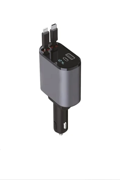 100W Süper Hızlı  Araç Şarj Cihazı – Çift Type-C & Lightning Kablo, Dijital Göstergeli, 80cm Kablo ürün görseli 1