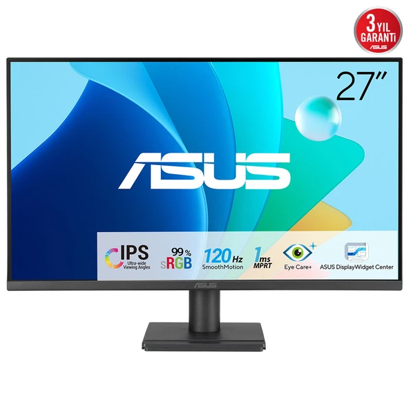 ASUS VA279HG 27 IPS 1920x1080 1ms 120Hz 300cd HDMI VGA VESA 3YIL EYECARE FLICKER-FREE DÜSÜK MAVI ISIK 99%SRGB ÇERÇEVESIZ MONITÖR ürün görseli 1