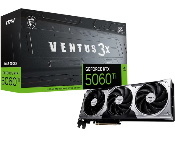 MSI  VGA GEFORCE RTX 5060 TI 16G VENTUS 3X OC RTX5060TI 16GB GDDR7 128B DX12 PCIE 5.0 X16 3XDP 1XHDMI ürün görseli 1