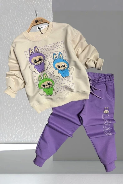 Labubu Desenli Kız Çocuk Lila Renk Eşofman Takım 2 li Set ürün görseli 1