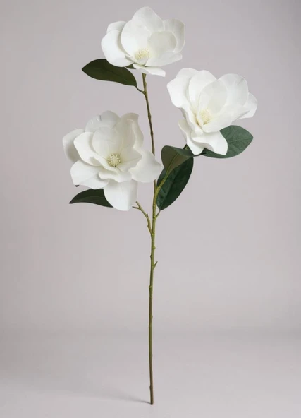 Yapay Çiçek Beyaz Manolya Islak Doku 3 Kafalı Uzun Dal Çiçek Flowers 80cm ürün görseli 1