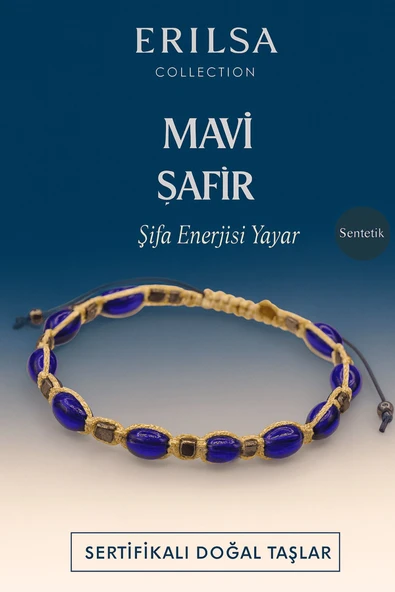 Sentetik Sertifikalı Mavi Safir Taşı Bileklik – Şifa Enerjisi Yayan El Yapımı Özel Takı ürün görseli 1