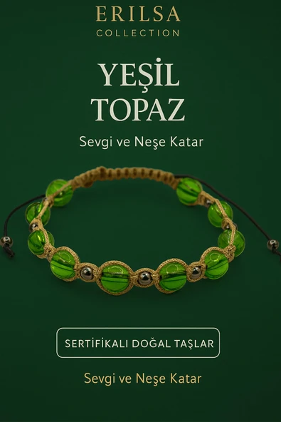 Sertifikalı Yeşil Topaz Bileklik – Sevgi ve Neşe Katıcı Enerji Taşı Takı ürün görseli 1