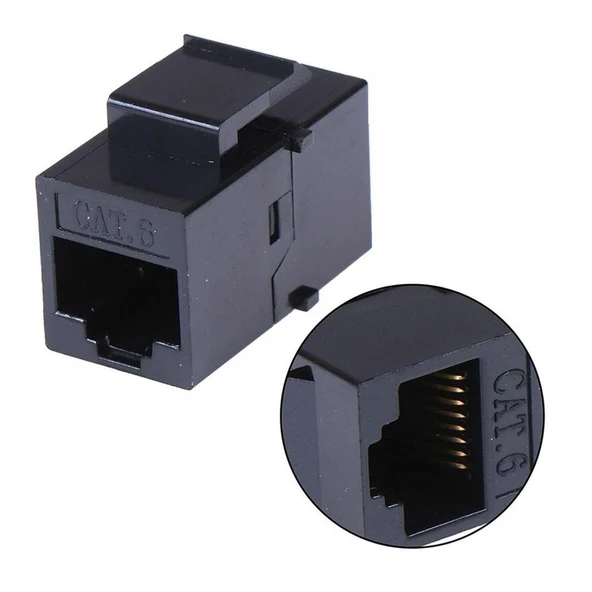 Ayt Powermaster PM-25454 RJ45 Cat6 Dişi Dişi 8P-8C Ara Kaplin Coupler Adaptör Siyah İnternet Kablosu Birleştirici Ek ürün görseli 1