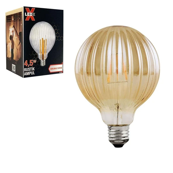 Ayt Ledx G-95 Kırılmaz Gövde 4,5 Watt Çizgili Rustik Ampul Led Aydınlatma Dekoratif Lamba ürün görseli 1