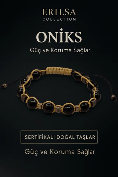 Sertifikalı Doğal Oniks Taşı Bileklik – Güç ve Koruma Sağlayan El Yapımı Enerji Takısı ürün görseli 1