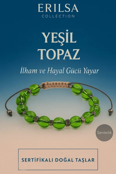 Sertifikalı Sentetik Yeşil Topaz Taş Bileklik – İlham Hayal Gücü ve Pozitif Enerji ürün görseli 1