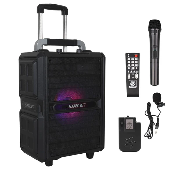 Shile SL-2017 50 Watt Taşınabilir Seyyar Aktif Amfi Hoparlör Kablosuz EL + Yaka Mikrofonlu USB+SD+BT Kumandalı ürün görseli 1