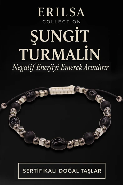 Sertifikalı Şungit - Turmalin Taşı Bileklik – Negatif Enerjiyi Arındırıcı Takı ürün görseli 1