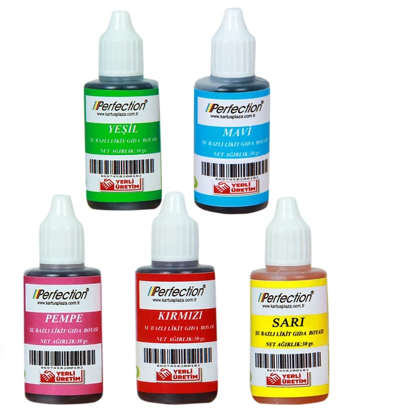 Perfection CHEF 5'li Sıvı Su Bazlı Likit Gıda Boyası Pembe Sarı Kırmızı Mavi Yeşil 5 X 30 gr . ürün görseli 1