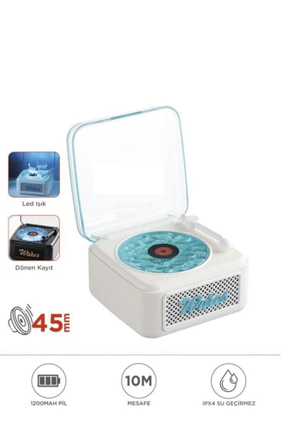 Nostalji Plak Görünüm Mini Dekor Waves BT Işıklı Müzik Çalar Saat Tf Kart Aux Özellikli ürün görseli 1