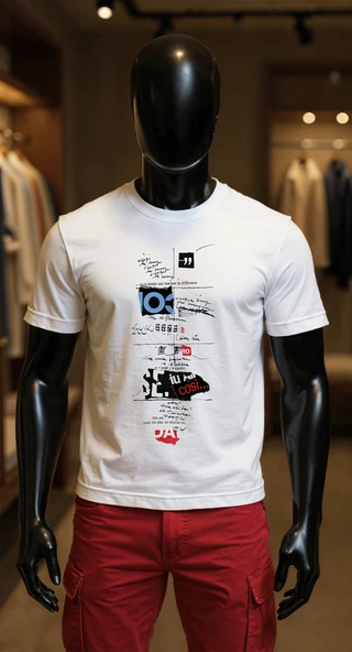Erkek Beyaz Relaxed Fit %100 Pamuk Tişört – Tipografik Kolaj & Graffiti Baskılı ürün görseli 1