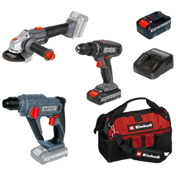 Kraftixx by Einhell Akülü Kırıcı Taşlama Vidalama Set ürün görseli 1