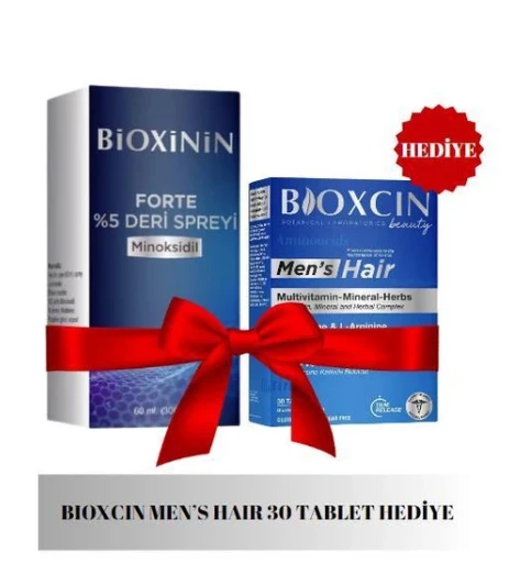Bioxinin Forte Minoksidil %5 Deri Spreyi 60 ml + Bioxcin Men's Hair 30 Tablet HEDİYE ürün görseli 1