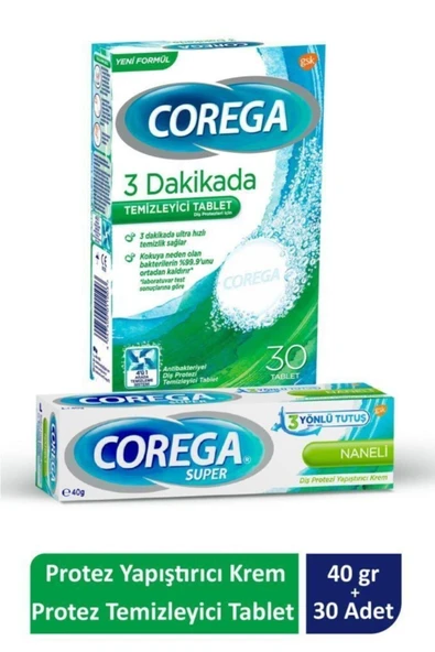 Corega Süper Protez Yapıştırıcı Krem Naneli 40gr + Cleanser Bio Temizleme Tableti 30'lu ürün görseli 1