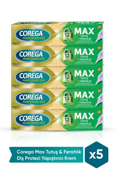 Corega Max Tutuş & Ferahlık Diş Protezi Yapıştırıcı Krem 40g X 5 Adet ürün görseli 1