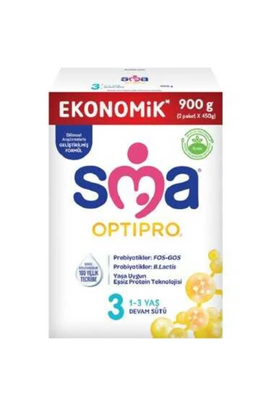SMA OPTIPRO 3 900 GR 1-3 YAŞ DEVAM SÜTÜ FOS-GOS B.LACTIS (2X450GR) EKONOMİK PAKET ürün görseli 1