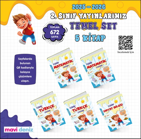 Mavi Deniz 2026 2. Sınıf Matematik + Türkçe + Hayat Bilgisi Temel Seti 5 Kitap Güncel Müfredat ürün görseli 1