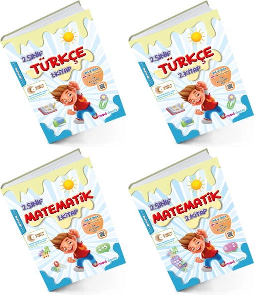 Mavi Deniz 2026 2. Sınıf Matematik + Türkçe 1. Ve 2. Kitap Seti 4 Kitap Güncel Müfredat ürün görseli 1