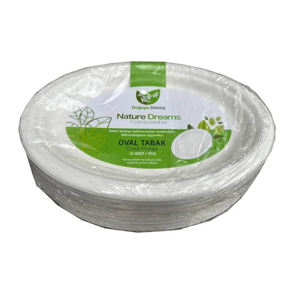 Roll-Up Nature Ekolojik Karton Kağıt Tek Kullanımlık Oval Tabak - 20x26 Cm. - 25 Adetlik 1 Paket ürün görseli 1