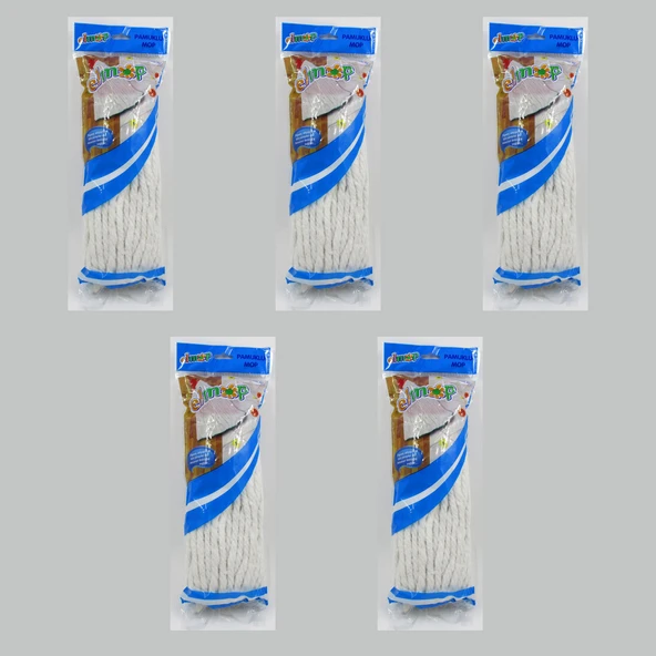 Elmop P02 Pamuklu Beyaz Islak Mop - Paspas Ucu - Vidalı Standart Yedek Mop Püskül - 5 Adet ürün görseli 1