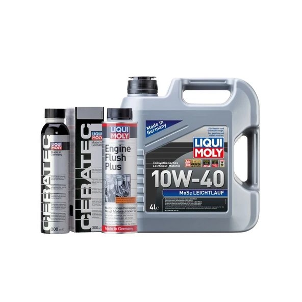Liqui Moly 10W40 Motor Yağı MoS2'li 4 LT,Seramik Motor Koruyucu,Motor Temizleyici Engine Flush Set ürün görseli 1