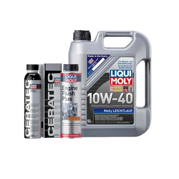 Liqui Moly 10W40 Motor Yağı MoS2'li 5 LT,Seramik Motor Koruyucu,Motor Temizleyici Engine Flush Set ürün görseli 1