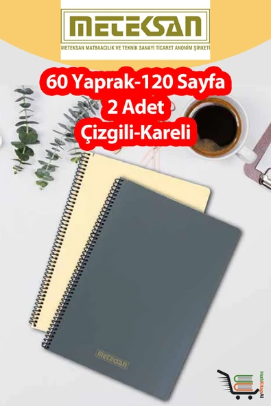 Meteksan 2 Adet A4 Ebat 60 Yaprak(120 Sayfa) Spiralli Plastik Kapaklı Okul Defteri-Meteksan ürün görseli 1