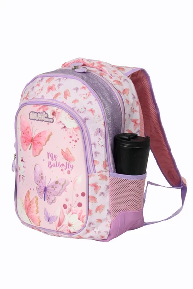 MUST 584980 Butterfly Çift Cepli İlkokul Sırt Çantası-Pembe ürün görseli 1
