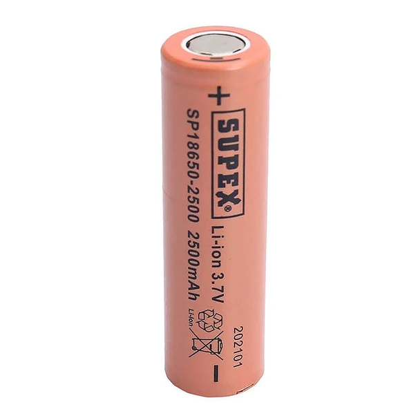 Supex 18650-2500 3.7v 2500 Mah Düz Kafa Li-Ion Pil ürün görseli 1