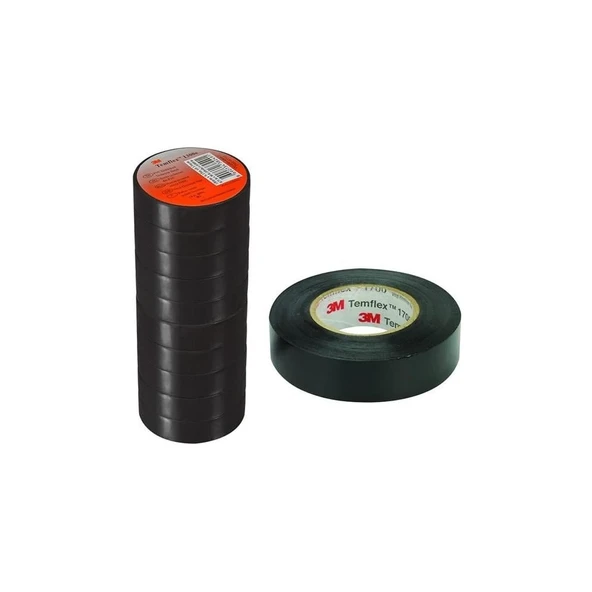 Temflex 1300E Siyah 10'lu Paket Pvc Izole Bant 0.13X19X0.13MM ürün görseli 1