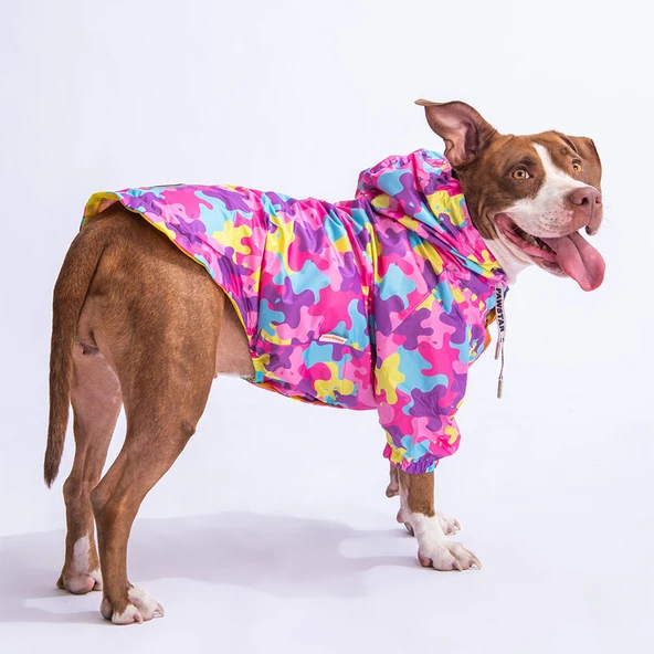 Pawstar Rosea Camouflage Fileli Su Geçirmez Orta-Büyük Irk Köpek Yağmurluğu ürün görseli 1
