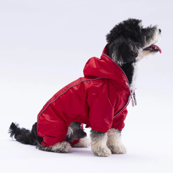 Pawstar Kırmızı Muson Su Geçirmez Küçük Irk Köpek Yağmurluk Tulum ürün görseli 1