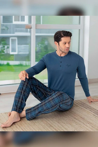 Aydoğan Erkek Civan Patlı Modal Çelik Mavisi Pijama Takımı 0417 ürün görseli 1