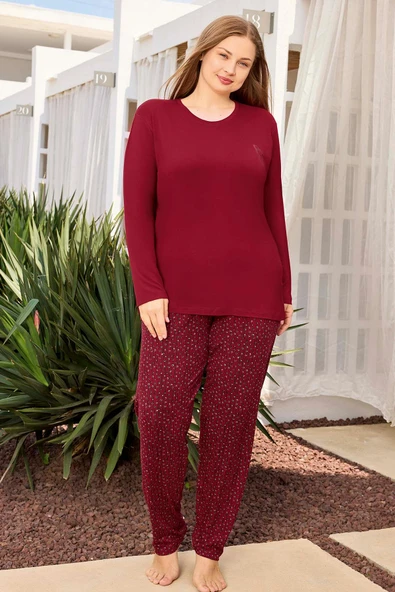 Aydoğan Kadın inci Büyük Beden Kiraz Kırmızı Pijama Takımı 0496 ürün görseli 1