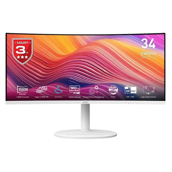 MSI 34" IPS MODERN MD342CQPW 1MS 120HZ HDMI-DP KAVISLI GAMING MONİTÖR 3440X1440 BEYAZ ürün görseli 1